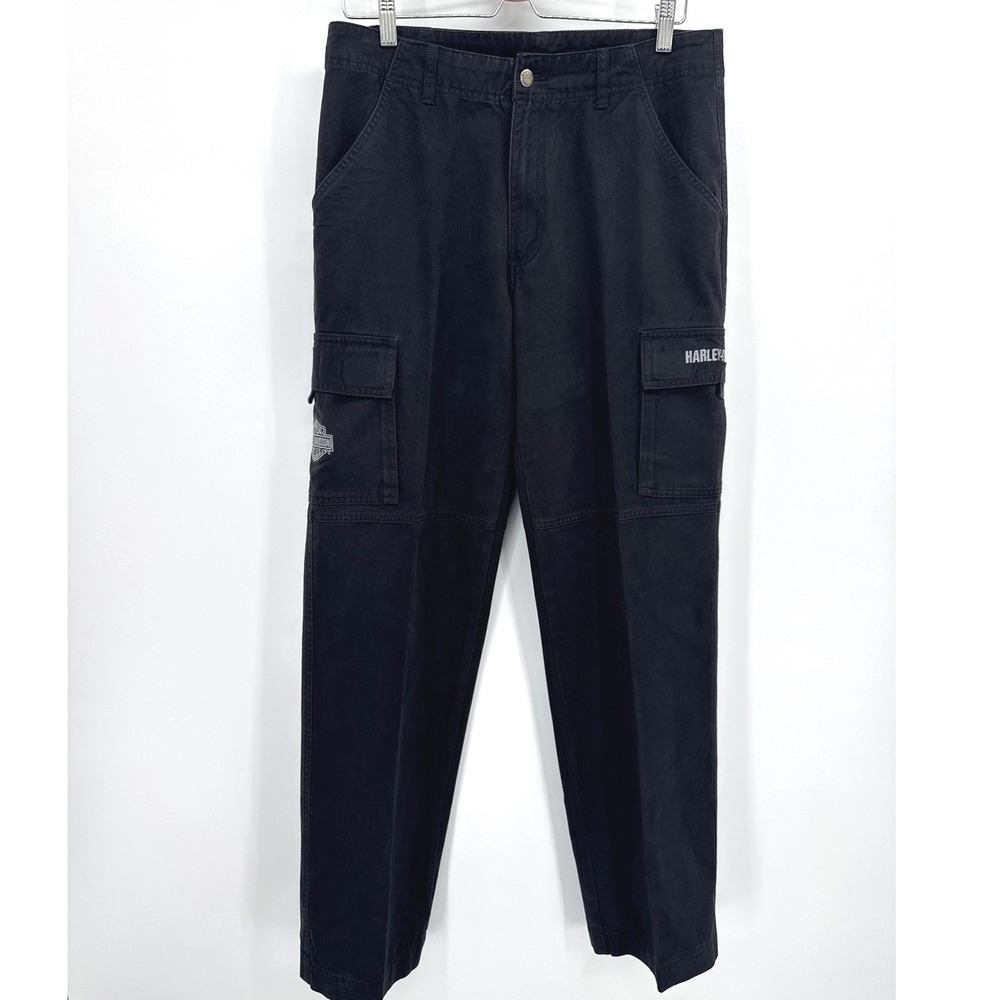 Harley-Davidson Mens Cargo‎ Pants 32x34 Black Embroidered Logo Twill Biker Moto